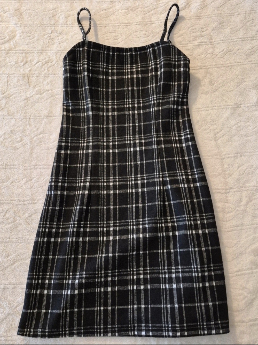 RSQ Black & White Plaid Spaghetti-Strap Mini Dress